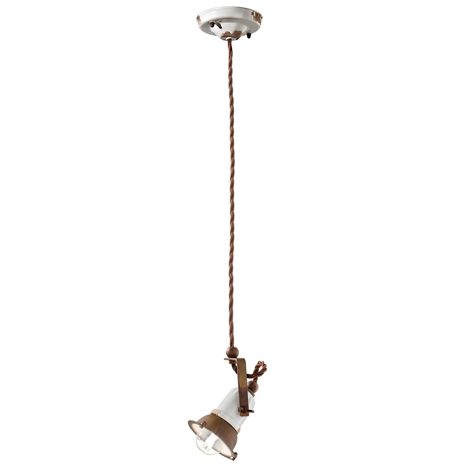 Lustre vintage loft en céramique blanche artisanale et fer forgé durable E14