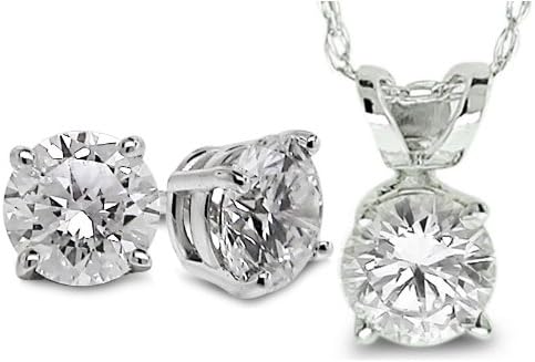 Vaarya Solitaire Diamond Earrings and Pendant Set (1.00 Ctw AGS Cert GH/SI2-I1) 14K