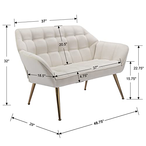 Guyou Small Loveseat for Bedroom 2-Seat Mini Sofa Couch with Wingback and Gold Legs for Living Room Apartment Small Space Fluffy Love Seat, Cream Velvet - Thumbnail 2