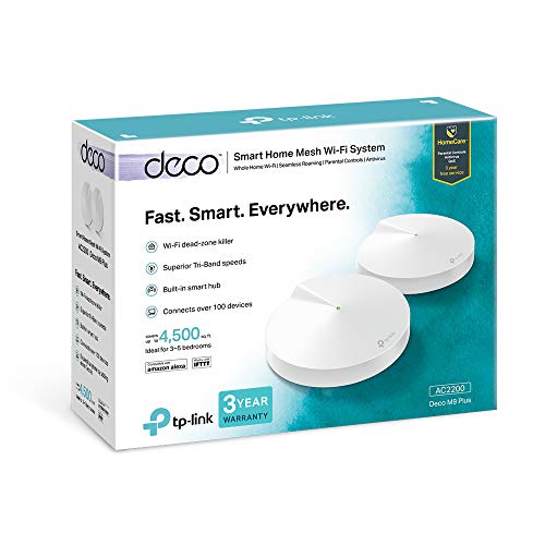 Image of TP-Link Deco M9 Plus Whole Home Mesh Wi-Fi, Up to 4500 sq ft Coverage, Works with Amazon Echo /Alexa and IFTTT, Wi-Fi Booster, Antivirus and Parental Controls Router (2-Pack)