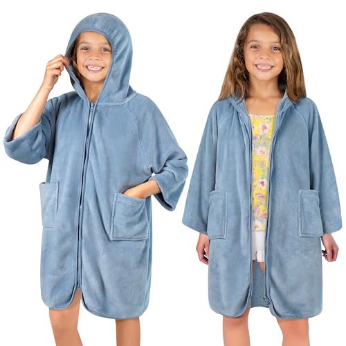 SUN CUBE Hooded Towel Robe for Kids, Zip Up Swim Parka Beach Cover Up for Girls, Surf Poncho for...