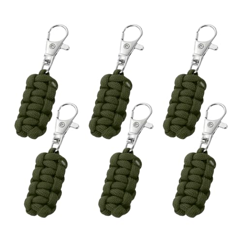 Image of YELARXI Paracord Zipper Pull Polyester Zipper Pulls Replacement Woven Rope with Metal Clasp, 80 mm Length Fit for Backpacks Clothing Luggage Accessories - Cylinder (6 Pack, Olive Green)