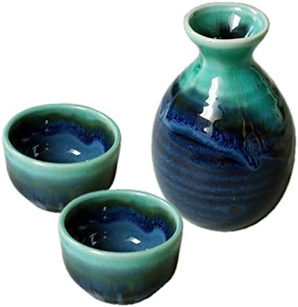 AWASAKA Japanese Sake Set Handmade MINOYAKI Ceramic Cold Sake Cups Liquor Collection Drinkware,Microwave And Dishwasher Safe,Set of 3 with Delicate Gift Box