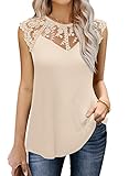 MIHOLL Women's Sleeveless Tops Lace Floral 2025 Summer Casual Loose Blouses Tank Shirts(Beige,Large)