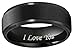 CROWNAL 5mm 8mm Black Tungsten Couple Wedding Bands Rings Men Women Step Down Beveled Edges Matte Brushed Finish Engraved I Love You Size 3.5 To 17 (8mm,10.5)