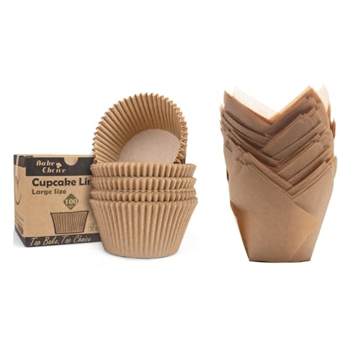 Bake Choice 100pcs Large Size Natural Tulip Cupcake Liners and 100pcs Jumbo Cupcake Liners