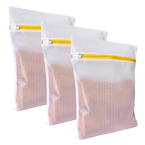 3 Pack Mesh Laundry Bags for Daily Essentials 16inx20in LAUNDRY CLUB® | Dryer Safe, Breathable Fine Net, Sturdy Anti-Rust Zipper, Mesh Laundry Bags for Bras, Underwear, T-Shirts, Shirt, Socks