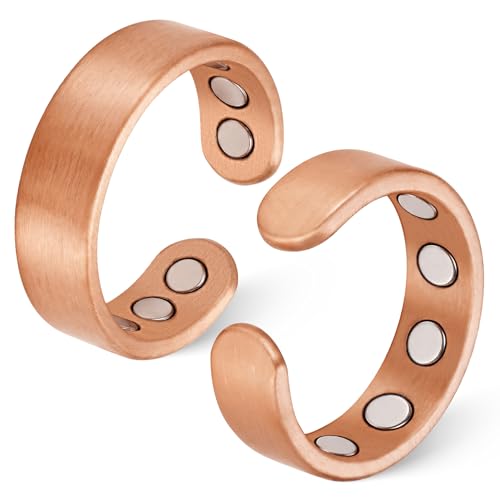 Jeracol Calmara Lot de 2 bagues magnétiques pour femme avec aimants ultra puissants 9X, bagues en cuivre à 99 % avec boîte cadeau et taille réglable,...