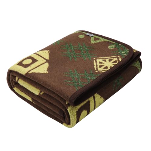 PuTian Merino Wool Blanket, Soft for Camping, 87" x 63", Brown Boho