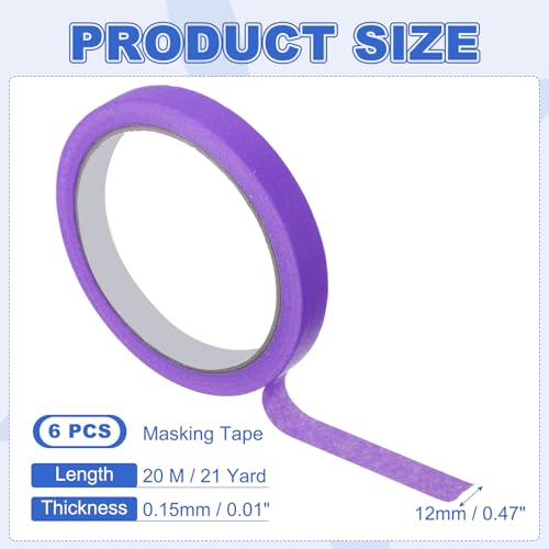 Image of MECCANIXITY Masking Tape 0.5 Inch x 21 Yard Painter's Tape Purple Paint Tapes for DIY Crafts Arts Drawing Decoration Labeling Car Painting Artist Teachers, Pack of 6