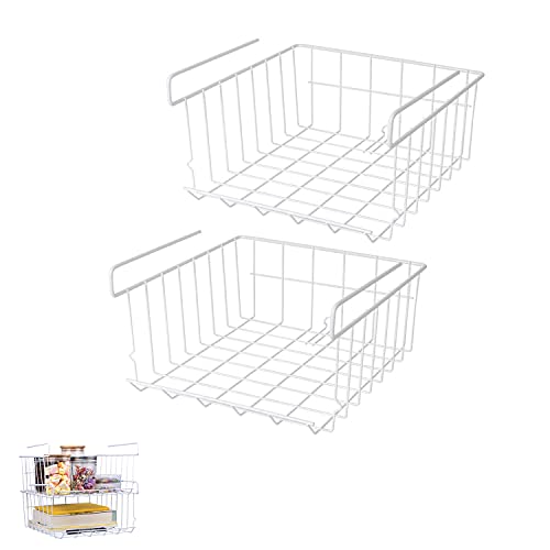 GELUNBIY Lot de 2 paniers de rangement sous étagère à suspendre pour cuisine, bureau, garde-manger, salle de bain, armoire, bibliothèque (blanc) Cover