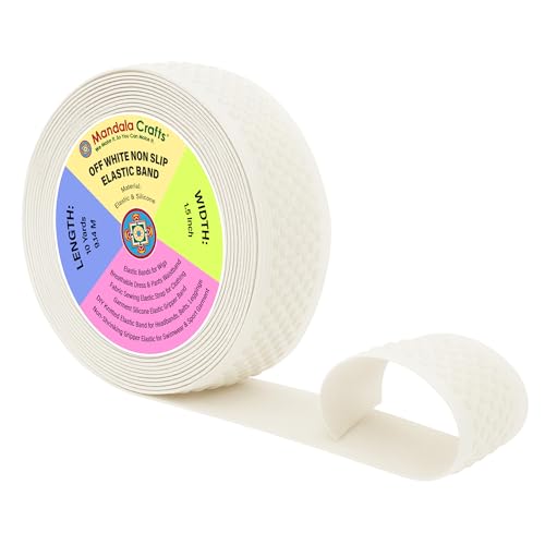 Mandala Crafts 1.5 Inch Off White Non Slip Silicone Gripper Elastic Band