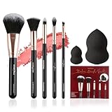 Profusion Cosmetics Studio Brush Vault 5 PC Brush & 2 PC Sponge Set – Powder, Foundation, Smudger, Blending & Angled Brow with Blending Sponge for Flawless Makeup Application