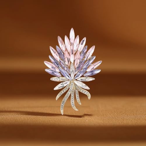 Image of Sparkling Rhinestone Flower Brooch Pin Premium Blue Purple Crystal Flower Brooch Lapel Pins Vintage White Rose Broochs Clothes Hat Bag Dress Clothing Jewelry for Women