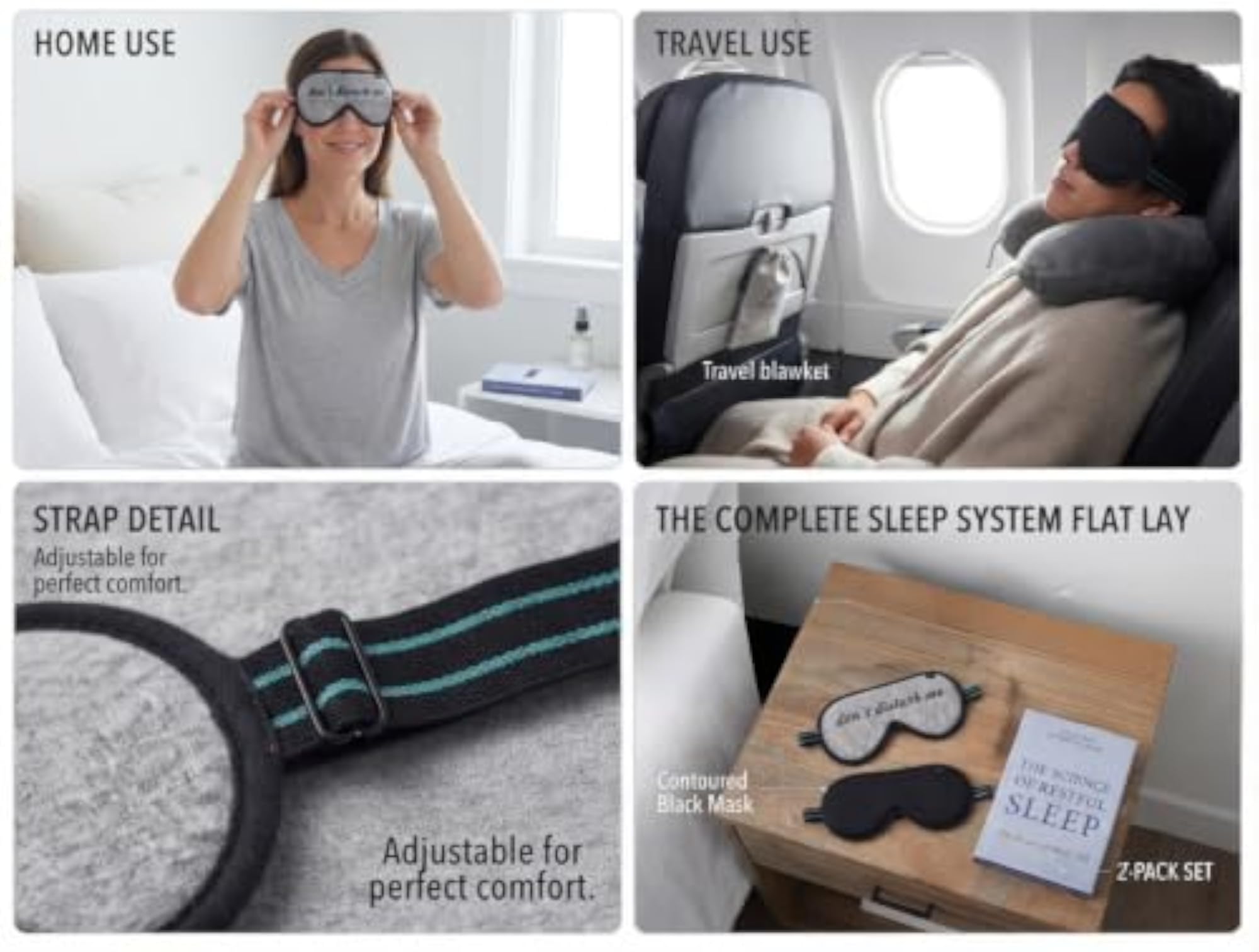 Pack of 2 Adjustable Strap Soft Cotton Sleeping Masks