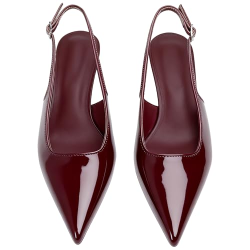 Image of KysBloes Pointed Toe Slingback Kitten Heels for Women Low Heel Pointed Toe Pumps Formal Dress Shoes Sling Back Heels