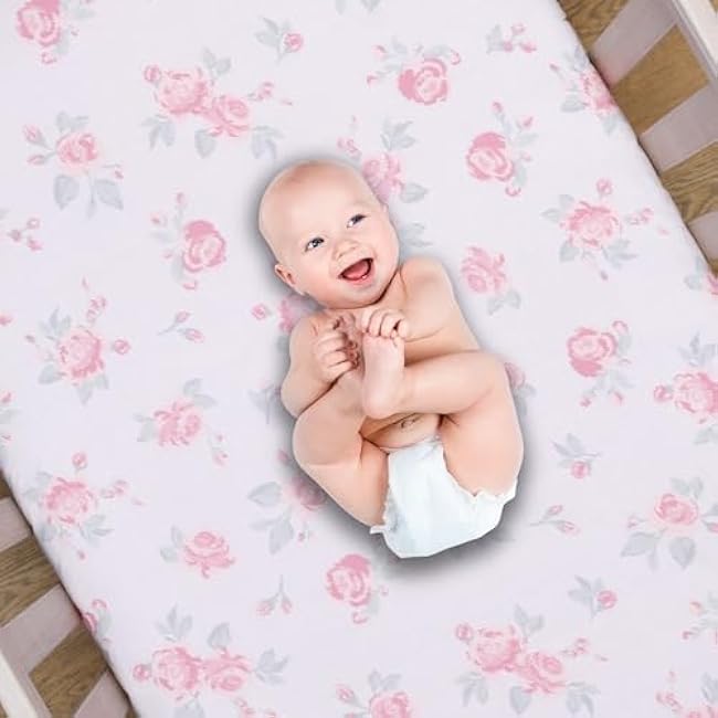 Lambs & Ivy Coquette Floral Pink Bows Aesthetic 3-Piece Baby Crib Bedding Set