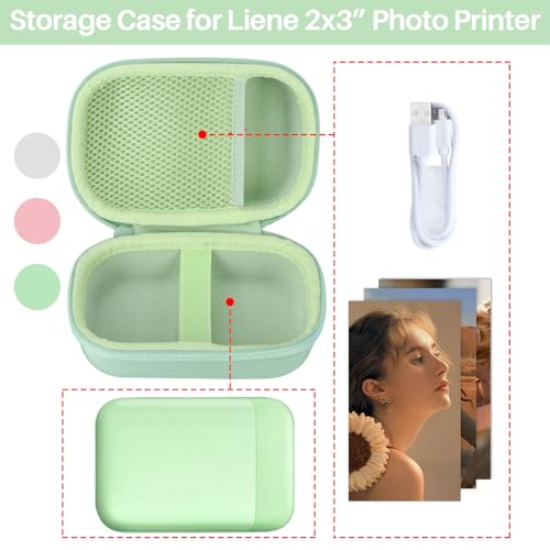 Image of Lebakort Storage Case Compatible with Liene 2x3 inch Photo Printer Mini Instant Portable Color Mono Photo Printer (Green Case)