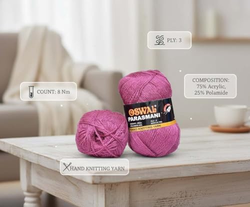 Image of M.Ge 3 Ply Knitting Yarn Wool, Rosewood 300 gm Best Used with Knitting Needles, Crochet Needles Wool Yarn for Knitting. by M.G E
