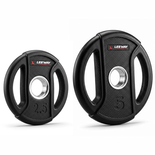 Leeway Olympic Rubber Weight Plates for Home Gym | 20 Kg Set | 51mm Bore | Dual-Grip Rubber Plates with Metal Ring | Anti-Rust Barbell & Dumbbell Bump