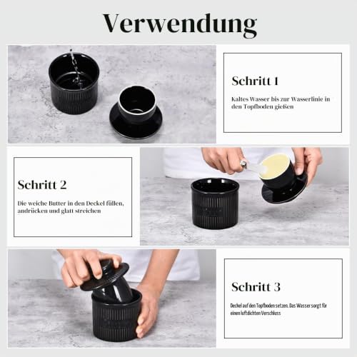 Schwarz Butterglocke, französische Butterdose mit Deckel, um Butter für den täglichen Gebrauch frisch zu halten… – Ansicht 6