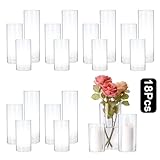 PHOSPHOR Hurricand Candle Holder 18 PCS, Glass Pillar Candle Holder, Clear Glass Cylinder Candleholder Glass Cylinder Vase for Centerpieces Wedding Party Decoration