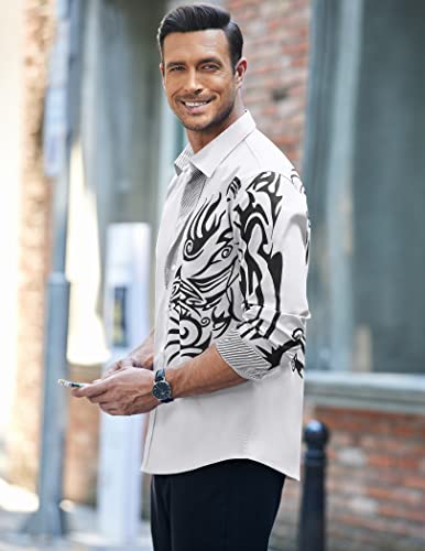 Coofandy Men's Casual Long Sleeve Stretch Dress Shirt Cotton Button Down Shirts,White 1,Large #TOP2