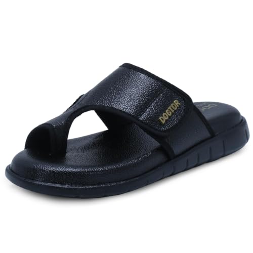 Image of DOCTOR EXTRA SOFT Care Orthopedic Diabetic Comfortable Dr Sole Footwear Daily Use Casual Home Wear Stylish Black Cushioned One Toe Ring Thump Chappal-Sandals-Slippers for Men's-Gents-Boy's L-5