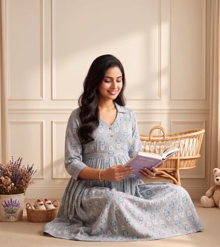 Image of DUMMY SHAPE Maternity Dresses for Women Cotton | Floral Kurta Pant Dupatta Set with Nursing Zippers, Side Pocket | Pre & Post Pregnancy | Feeding Kurti Suit | Baby Shower | Gifts for Pregnant Woman