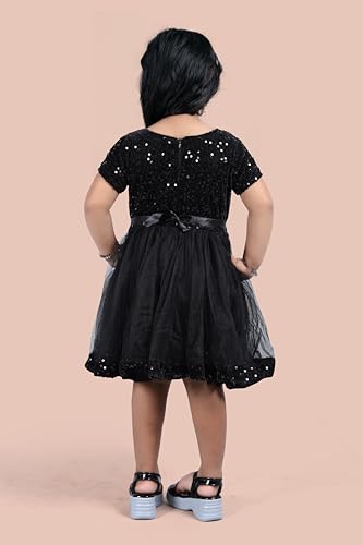 Image of Charming Girls' Kids Velvet & Net Frock with Knee-Length Short Sleeve A-line Round Neck Fit and Flare and Back Zipper Closure|Kids Dress for Baby Girls Birthday Outfit