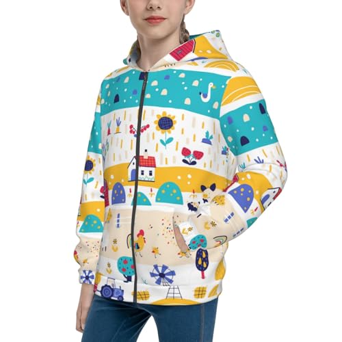 Funny Farm Kid Hoodies Boys Zip Up Sweatshirts Girls Pullover with Pocket