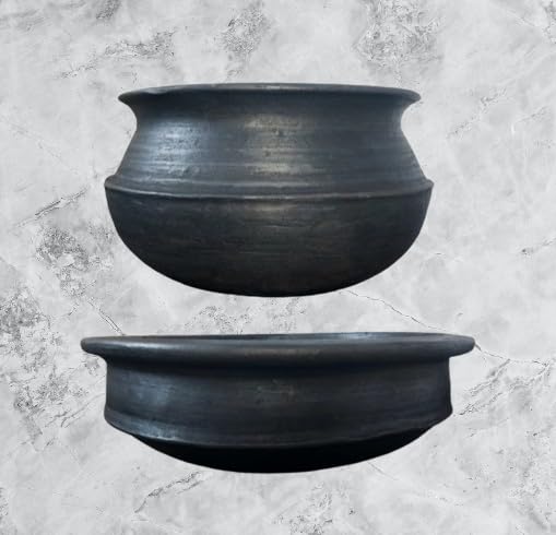 Clay Mall Kerala Combo (Large) 3L Clay Pot/Mitti ka Matka & (Medium) 2L Curry Pot for Churning Curd (Clay/Handi Pot & Curry Pot, 3 Liter & 2 Liter)