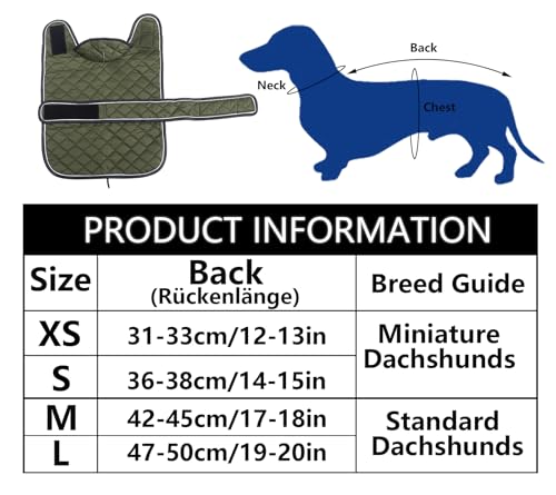 Geyecete - Warmer wintermantel für dackel Hunde,Hunde Winterjacken mit plüschfutter,Outdoor jacken mit verstellbaren gürtel und Kabelbaumloch,für mittelgroße und Kleiner dackel-Armee Grün-M