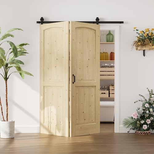 Image of 48 inchx80 inch 2-Panels Bi-fold Barn Door with 64 inch Track Kit Included, Pine Slab