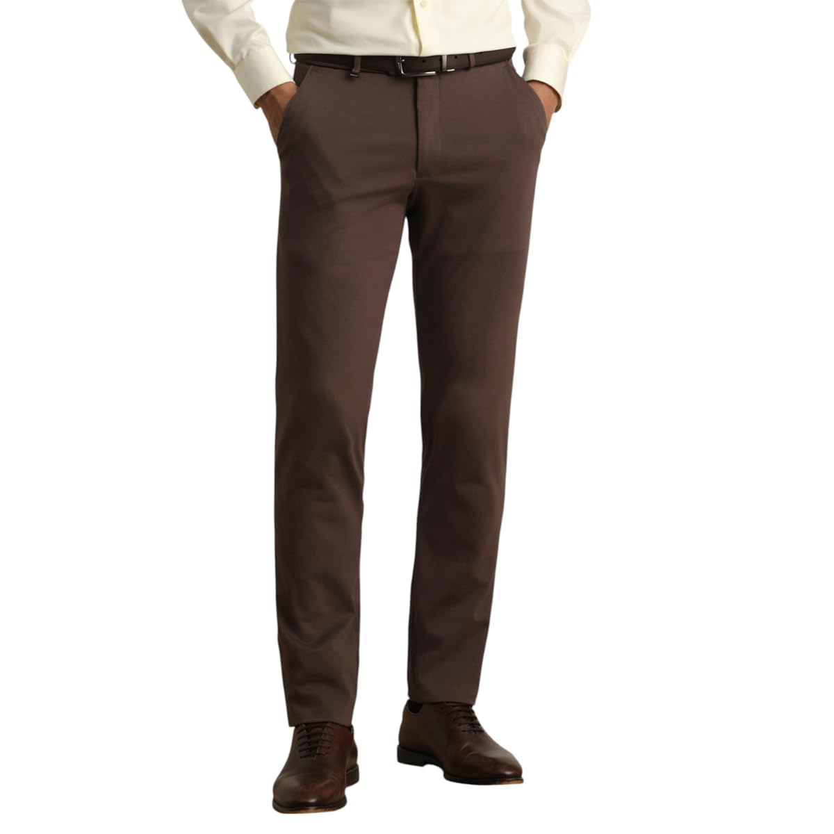 Van Heusen Men Mid Rise Move Labs Knitted Premium Trousers | 360 Degree Stretch| Auto-Flex Waist Band |Wrinkle Free