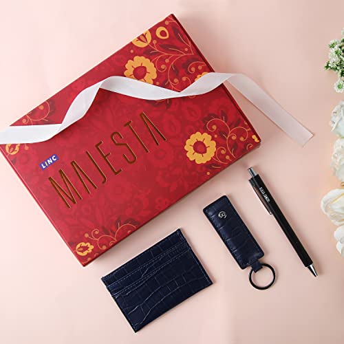 Image of Linc Majesta Combo Ideal Gift Set |Teachers Day Special Gift Box | GiftSet From Student | 0.7mm Fine Round Tip Premium Quality Smooth Matte Body Verta Roller Ballpoint Pen | Pocket Size Card Holder | Classy Keychain | 3 in 1 Perfect Gift Pack for Any Occasions | Pack of 3 Items