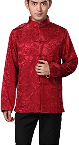 Blingland Chinese Traditional Uniform Top Kungfu Shirt For Men Us Xs Asia S-Red+Gold #TOP13