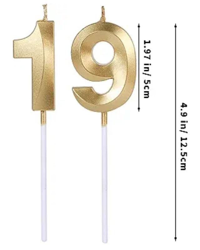 Image of Number Candles3 Inch For Birthday, Wedding, Engagement, Valentines Day Celebration, Bridal Shower, Bachelors Decoration Gold (Numerical No 19 Or 91), Wax, Unscented