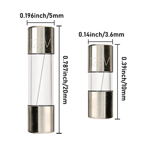 Aukenien 7 Values 125V Fast-Blow Glass Fuses 3A 5A 7A 8A 3 5 7 8 Amp Max 0.2X0.78Inch / 5X20Mm 125 Volt Mini Small Fuse 2.5A 3A 5A 0.14X0.39Inch / 3.6X10Mm Christmas String Outdoor Light Plug Fan Fuse #TOP1