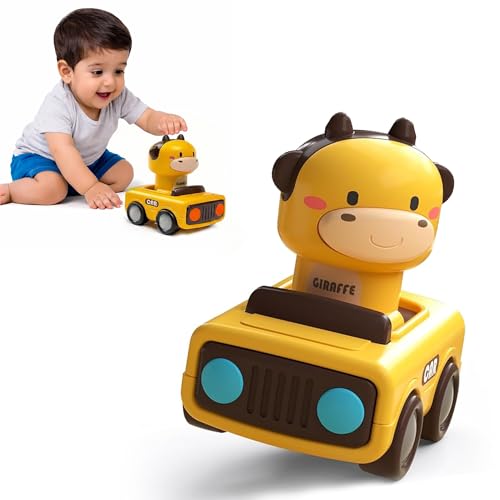 Image of Kidology Press & Go Friction-Powered Cars for Toddlers - Animal Mini Racing Car, Push & Go Vehicle for Early Learning, Fun Toy for 0-3 Years Babies & Kids - Pack of 1 (Random Character)