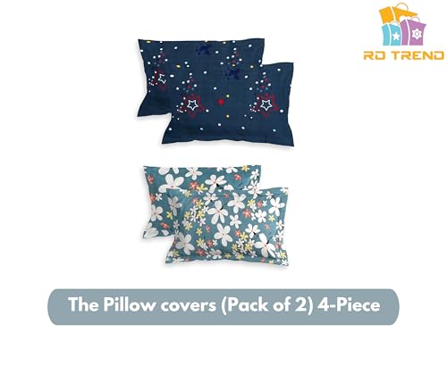 Image of RD TREND Glace Cotton Assorted Pillow Cover Set of 2 (4 Pcs) - Premium 210 TC, Standard Size 18 inchx28 inch | Soft & Breathable Floral Printed Design for Bedroom |Bluestar&Tea