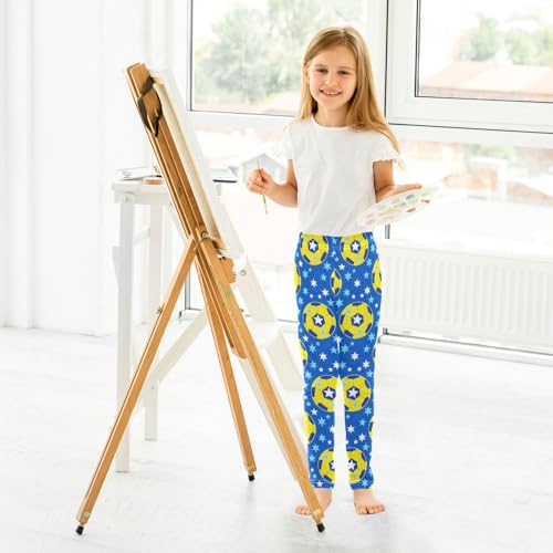 ALAZA Girls' Leggings Children's Yoga Pants Skinny Printed Dance Yellow Soccer Star Comfortable 4T4