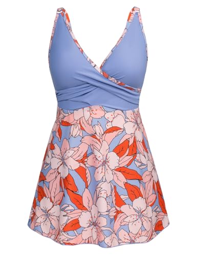 GRACE KARIN Women Tropical Print Tankini Sets Bathing Suit Swim Dress with Briefs Tummy Control Swimwear XL
