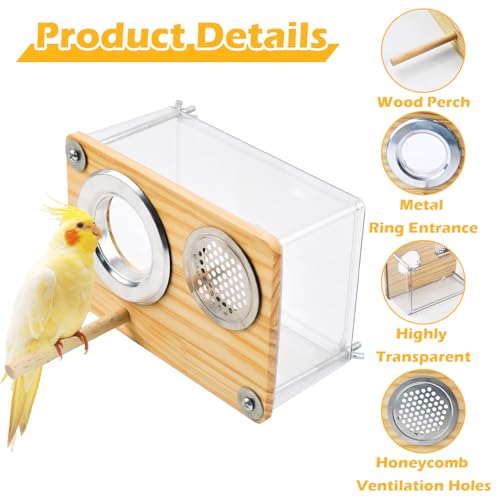 Image of Bird Nesting Box for Window,Transparent Parakeet Nest Breeding Box Parrot Breeding Mating Box Bird Nest Box House Cage Accessories with Wood Perch for Parakeet Budgie Conure Parrot