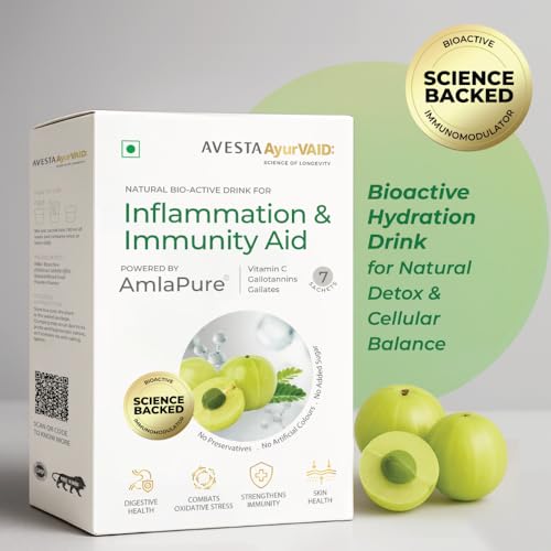 Image of AvestaAyurVAID Inflammation & Immunity Aid Powered by AmlaPure | Boosts Immunity, Fights Inflammation & Supports Gut Health | Natural Bioactive Hydration Drink (Pack of 7) | No Added Sugar, No Preservatives, No Added Colours