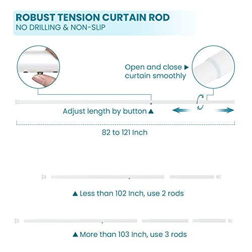 Tension Curtain Rod By Ezfurni,82-121 Inches,Heavy Duty Tension Rods For Windows, No Drilling Adjustable Curtain Rod For Patio, Hold Up Blackout Curtains And Non Slip, White #TOP5