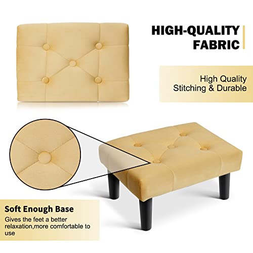 Image of HOUCHICS Small Footstool Ottoman,Velvet Soft Footrest Ottoman with Wood Legs,Sofa Footrest Extra Seating for Living Room Entryway Office(Yellow 1PACK)
