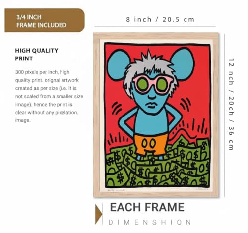 Image of BLINKART Basqiat Aesthetic Modern Art Walls With Frame | Natural Wood Texture | Living Room Bedroom Office Wall Decoration | Poster Home Decor Frames Wall Bedroom | 12x8 Inches (D453)