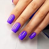 KKUUOO Purple Press on Nails Square Fake Glossy Glue Short Solid Color False with Design Full Cover Acrylic Cute Stick for Women and Girls DIY Manicure 24Pcs