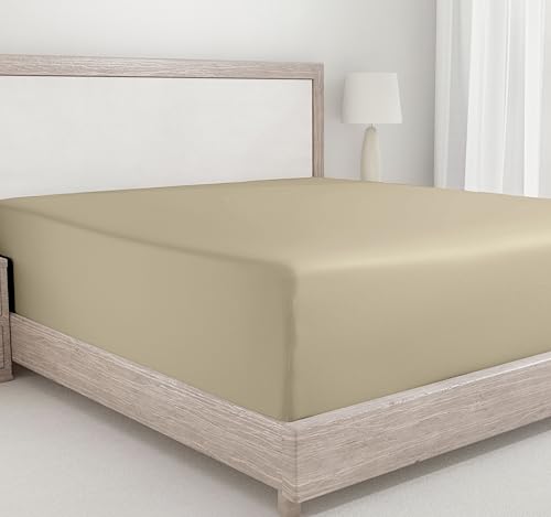 California Design Den Deep Pocket King Fitted Sheet Only, Soft 400 Thread Count Sateen, 100% Cotton King Size Fitted Sheets, No Pop-Off Elastic, 1 Piece Fitted Sheet King Size - Beige (Golden Tone)